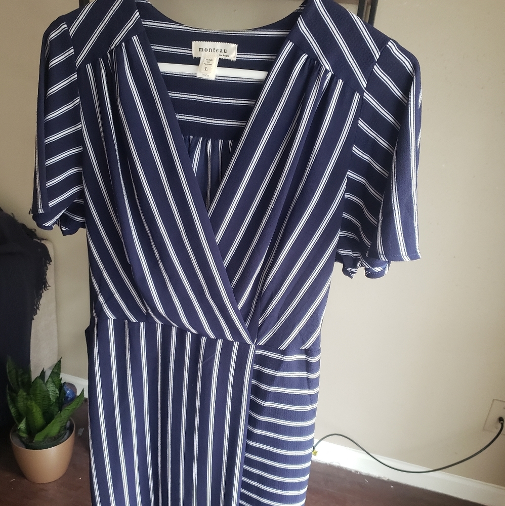 Navy and white striped mini dress